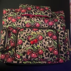 Betsey Johnson Cherry Backpack Leopard Print With Pins NWT